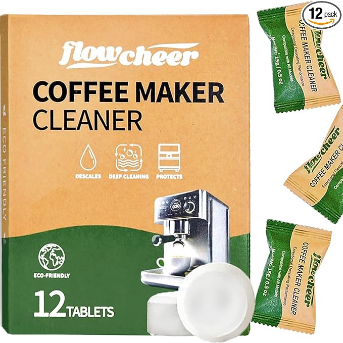 Coffee Maker Cleaner & Descaler Tablets 12-Pack - Coffee Machine Tablets for Keurig,Nespresso,Jura, Breville, Ninja, Deep Cleaning Coffee Pot Cleaner and Descaler for All Espresso Machines