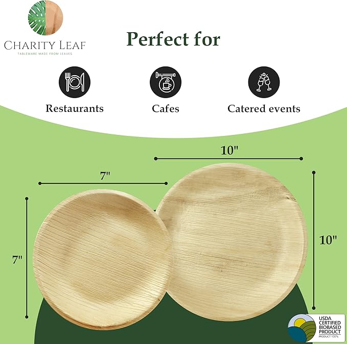 25-Pack 10" Round & 25-Pack 7" Round Compostable Palm Leaf Plates | Perfect for Parties, Weddings, and Catering Events