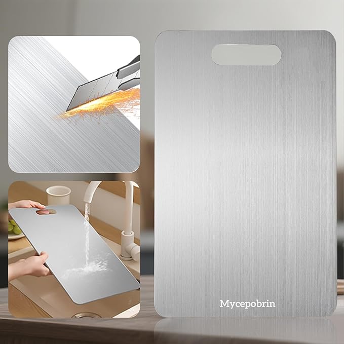 Katuchef Titanium Cutting Board, 2025 New 100% Pure Titanium Cutting Boards for Kitchen, Double Sided Chopping Board for Cutting Meat Vegetable Fruit, Easy to clean(S:11.42L*7.87W)