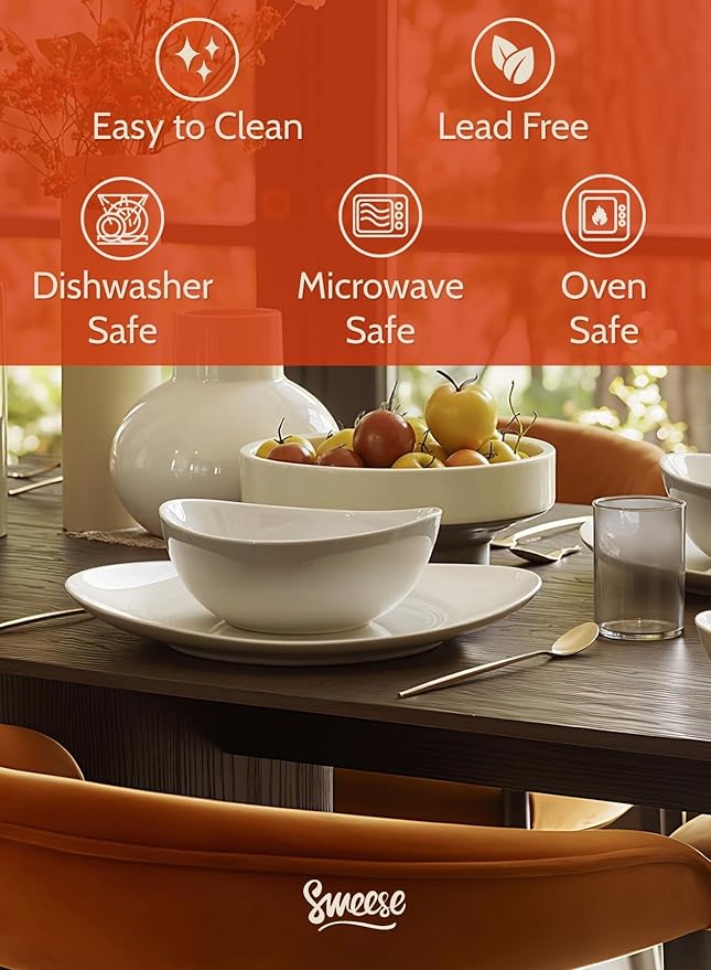 Sweese Porcelain Serving Bowls Set, 10-42 oz, Versatile for Salad, Soup, Snacks, Microwave Dishwasher Safe, White