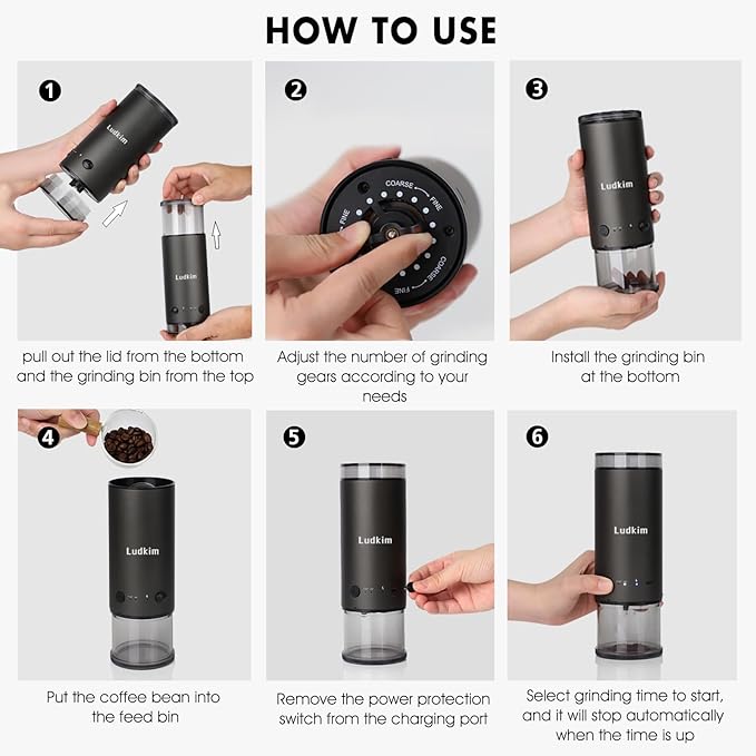 Electric Burr Coffee Grinder, 80 Precise Settings Rechargeable Cordless - Conical Stainless Steel Grinder for Espresso, Drip, French Press, Portable for Travel & Home Use