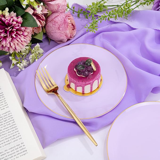 PULOTE 100PCS Purple Plastic Plates Disposable - Include 50 Dinner / 50 Dessert Plates Heavy Duty for Party, Wedding&Easter