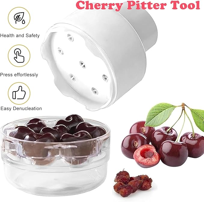 Cherry Pitter Tool, Kitchen Cherry Jam 7 Holes Multi Pitter Tool, Portable Push-Down Cherries Seed Remover, No Handle Design for Kitchen, Cake Shop, Picnics(White)
