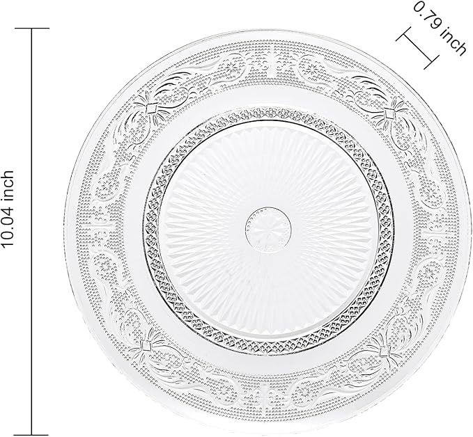 Khen Art Deco Vintage Crystal Glass Plates, Set of 6, 10.5' Dinner Plates - Dessert, Server Appetizer Plate, Snack Fruit, Side Serveware, Dishwasher Safe, 100%, Borosilicate Glass
