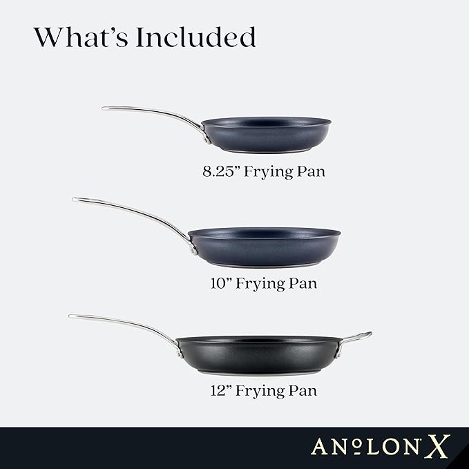 Anolon X Hybrid Nonstick Cookware Frying Pans/Skillet Set, Induction Suitable, 8 Inch, 10 Inch, and 12 Inch - Charcoal Gray