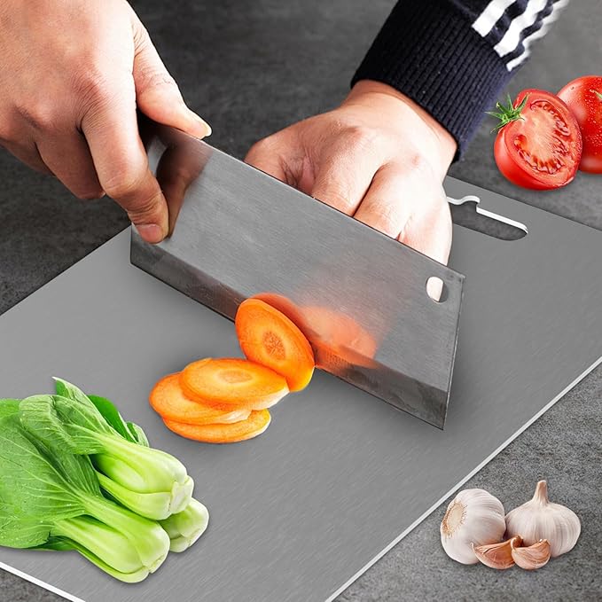 Titanium Cutting Board, Titanium Cutting Boards for Kitchen Double-Sided Stainless Steel Cutting Board Durable Non Toxic Food-Grade Chopping Board for Meat Vegetable Fruit(12"L x 8"W)