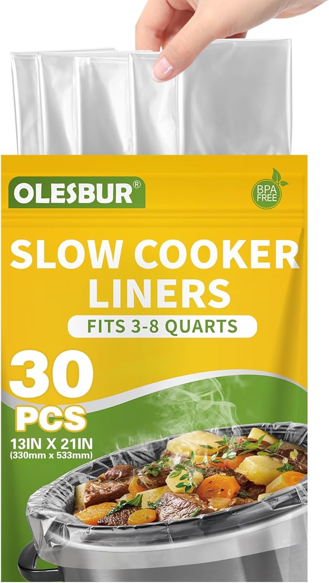 30 Count Slow Cooker Liners, 13"x21", Fits 3-8 Quarts, Disposable Pot Liners Compatible with Crockpot, Oval Large Size, BPA-Free Cooking Bags, Kitchen Accessories, Cook with Ease