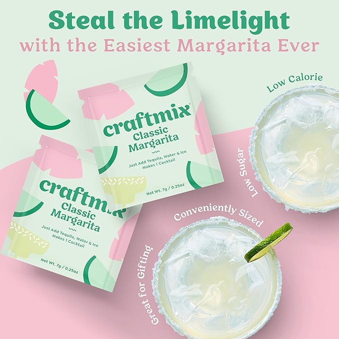 Craftmix Classic Margarita, Makes 12 Drinks, Skinny Margarita Cocktail Mixers - Mocktail Drink Mixers - Made With Real Fruit - Vegan Low-Carb, Low-Sugar, Non-GMO, Dairy Free, Gluten Free, Easy to Mix