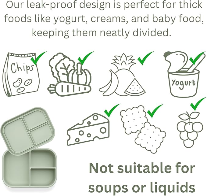 Ali+Oli Silicone Bento Box (Pine) Lunch Box for Kids, Toddlers, Preschoolers & Adults | BPA-Free and Spill-Proof | Ideal for School, and On-the-Go Meals| Perfect for Lunch, Snacks, and Meals