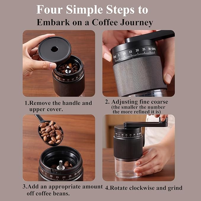 Portable Manual Coffee Grinder with 35 Adjustable Settings,Hand Coffee Bean Mill with 30g Capacity & Crank for Espresso, Pour Over, French Press, Travel (Black)