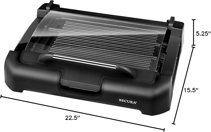 Secura Smokeless Indoor Grill 1800-Watt Electric Griddle with Reversible 2 in 1 Grill and Griddle Plates Plate, Glass Lid, Extra Large Drip Tray (Dishwasher Safe)