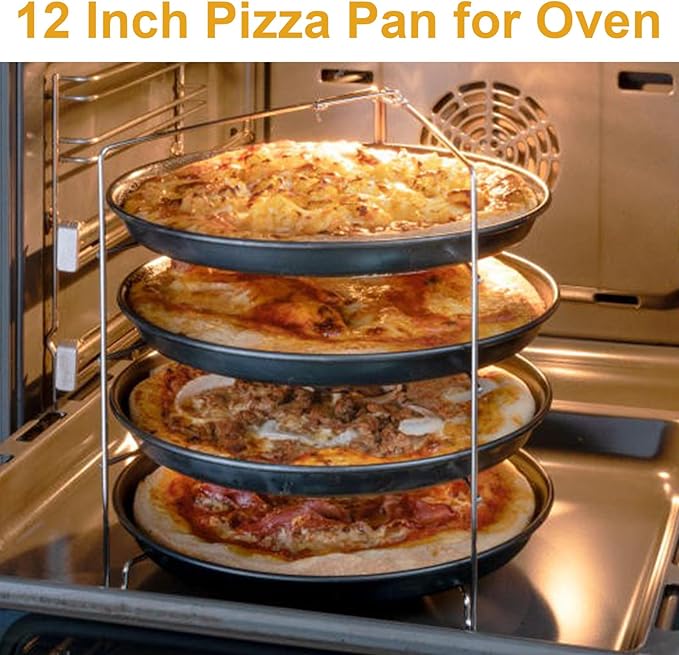 12 Inch Pizza Pan for Oven, 2 Pack Nonstick Round Heavy Duty Aluminum Pizza Baking Tray, Restaurant Style Deep Dish Pizza Pan with Rolled Edge & Warp Resistant (Thickened Crisper Pan)