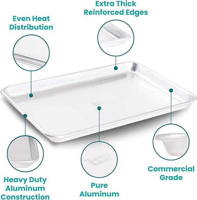 Commercial Quality Baking Sheet Pan Set, 2pcs 17" Baking Trays, 100% Recycled Aluminum, Baking Sheet Cookie Sheets for Baking, 0.8mm Extra Thick Baking Pan, Commercial Grade by Baker's Secret