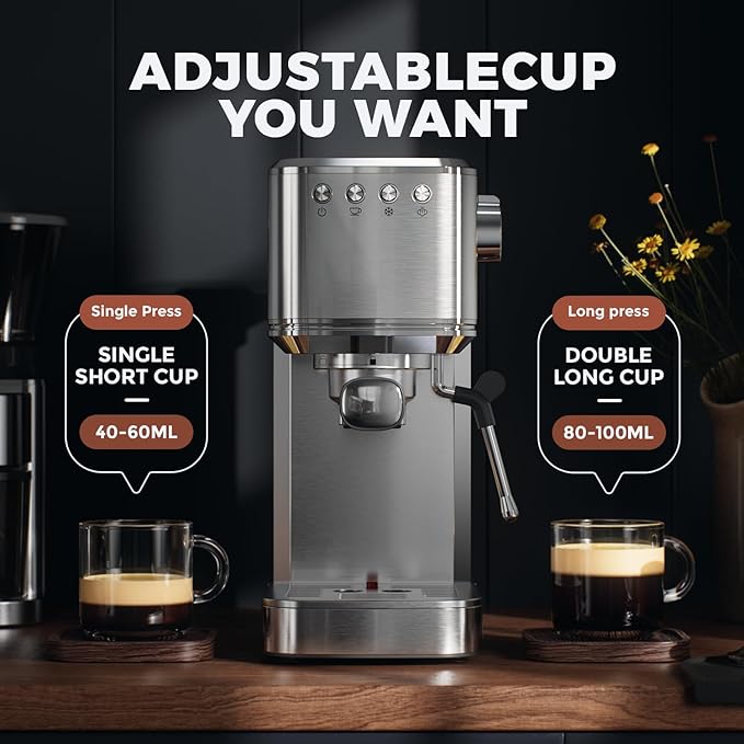 Espresso Machine - 20 Bar Coffee Maker with Milk Frother Steam Wand, Cold Brew Iced Coffee Maker, 1450W Semi-Automatic Coffee Machine with 34oz Water Tank for Latte