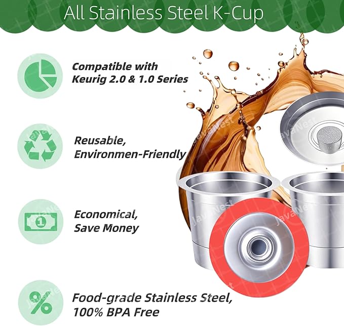6 Pack Reusable K Cups for Keurig 2.0 & 1.0, Stainless Steel Reusable Coffee Pods for Keurig, Keurig Reusable Pods, Refillable Coffee Filter with Scoop & 6 Extra Seals, Eco-Friendly, BPA-Free