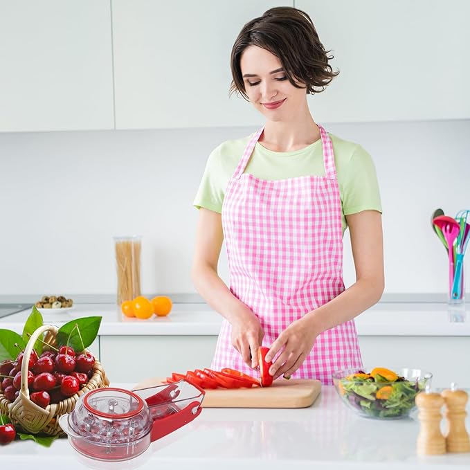 Cherry Pitter, Multi Cherry Stoner, Stainless Steel Multiple Cherry Stone Remover Tool, Cherry Seed Remover, Cherry Stone Seed Removal Core Easy Squeeze with Grip 6 Cherries Red