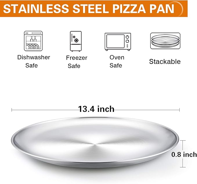 TeamFar Pizza Pan, 13.4 inch Stainless Steel Pizza Pan Set Large Pizza Oven Pans Tray for Baking Serving, Healthy & Heavy Duty, Dishwasher Safe & Easy Clean- 3 Piece