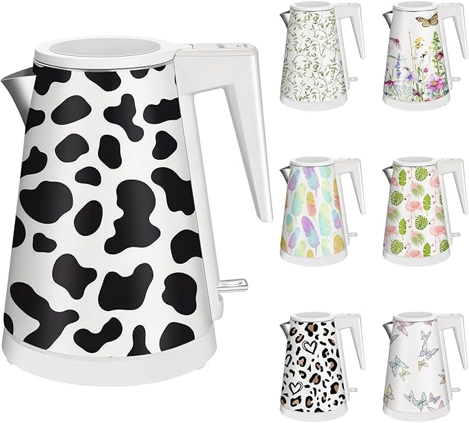 1.2L Double Wall Stainless Steel Interior Water Boiler, Cordless, 1000W Fast Boil with LED Light Coffee Pot & Tea Electric Kettle, Auto Shut-Off and Boil-Dry Protection (Cow)