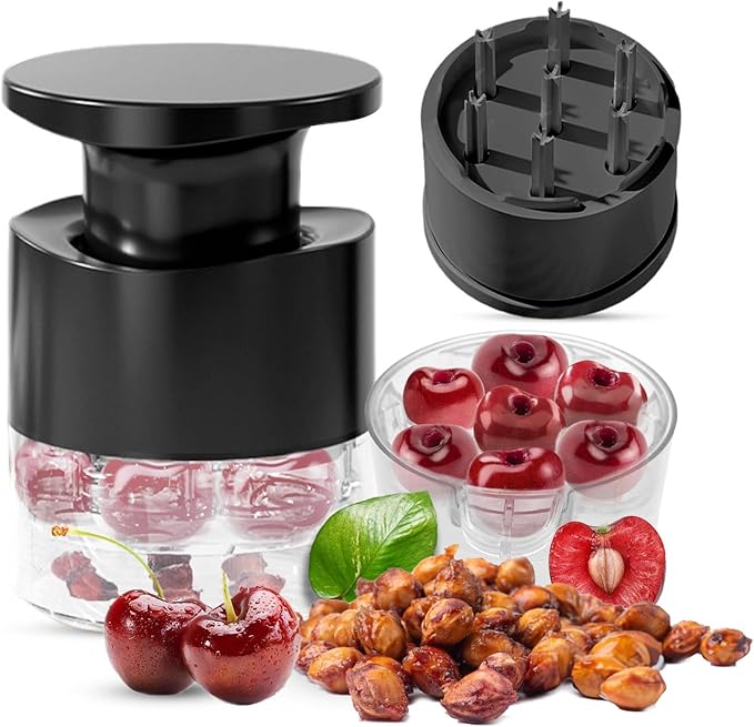 7-Hole Cherry Pitter, Hand Push Cherry Pitter Tool Pit Remover, Must Have Cherry Seed Remover, Quickly Pitting Cherries for Cherry Jam, Pies (Black)