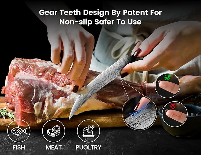 Boning Knife for Meat Cutting, 6.5 Inch Japanese Style Fish Fillet Knife with Wood Handle, High Carbon Razor Sharp Curved Blade for Deboning Trimming, Housewarming Birthday Cooking Gifts