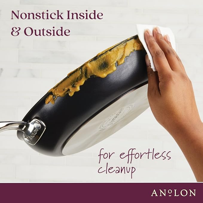 Anolon Smart Stack Hard Anodized Nonstick Frying Pan Set / Skillet Set - 8.5 Inch and 10 Inch, Black