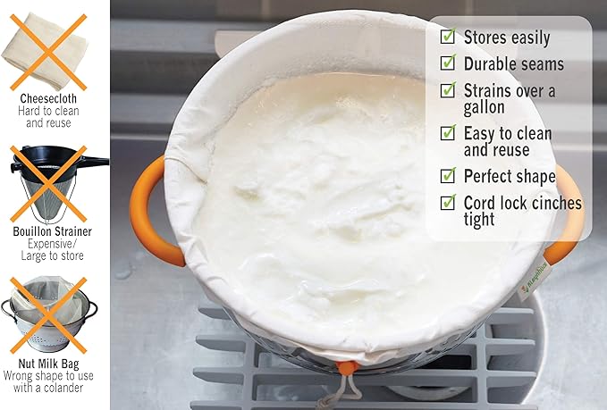 Greek Yogurt Strainer Pouch, Organic Cotton (16"X9") / Reusable Cheesecloth Alternative