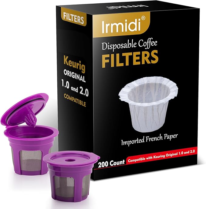 200 Count Disposable Coffee Paper Filters with 2 Pack Reusable K Cups Filters,Compatible with Keurig Brewers Single Serve 1.0 and 2.0