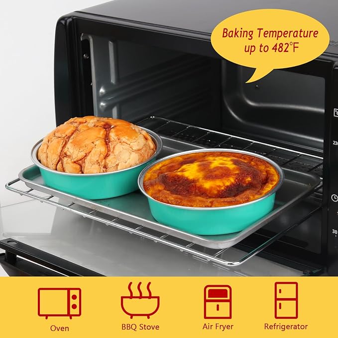 LNYZQUS 4 Inch Mini Cake Pans with Lids 50 Pack, Disposable Small Pie Tins Mini Tart Creme Brulee Ramekin Contaniers,8oz Aluminum Foil Baking Pans Jumbo Muffin Cups Holders-Cyan Blue