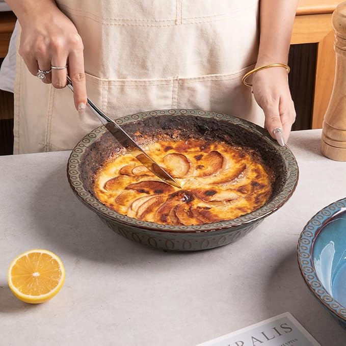 Sweejar Ceramic Pie Pan for Baking,Round Baking Dish Pan for Dinner 10 Inches, Pie Dish Non-Stick Pie Plate for Quiche,Tart,Cake,Pumpkin Pie, Pot Pies (White)