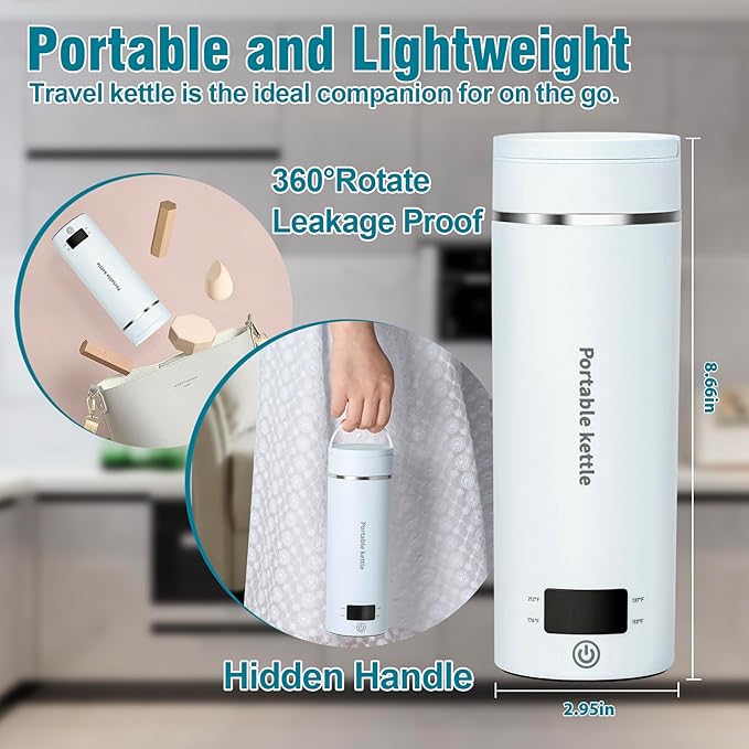 Travel Electric Kettle Portable Mini Kettle,Small Hot Water Boiler with 4 Temperature Settings,304 Stainless Steel,Fast Boiling Water with Auto Shut-Off and Boil Dry Protection,400ml (BIue, 400ML)