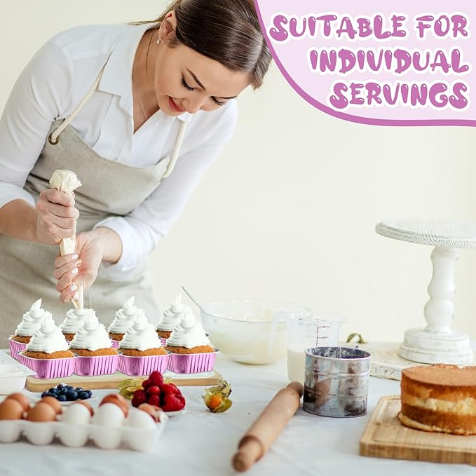 Aoriher 150 Pieces 10 oz Mini Cake Pans with Lids Aluminum Foil Baking Cups Square Disposable 4" x 4" Large Cupcake Cups Baking Tins for Kitchen Brownie Pudding Desserts Holders(Rose Red)