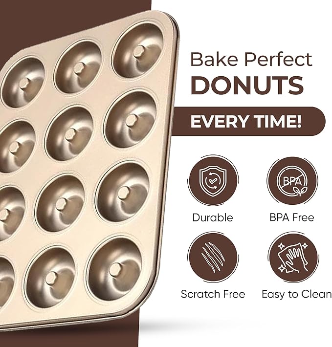 Good Dee's Nonstick Donut Pan for Baking 12 Cavity - Carbon Steel Donut Baking Pan for Muffin, Cake, Dessert & Mini Bagel | Doughnut Bakeware for Oven Baking | Mold Donut Trays Easy Clean & Non-Stick