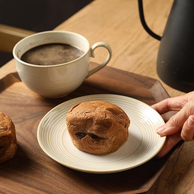 12Oz Coffee Cups with Saucers Set of 4 - Ceramic Espresso Cappuccino Cups Set, Tea Mugs and Saucer, Microwave Dishwasher Safe Drinkware for Home, Cafe