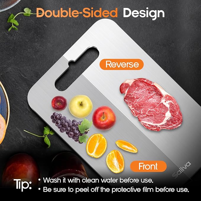 Saliva Titanium Cutting Boards for Kitchen, Cutting Board Double Sided Food Grade, Dishwasher Safe, No Blunt Knife, Chopping Boards with Handle for Meat, Fruit & Vegetable (15x11in)