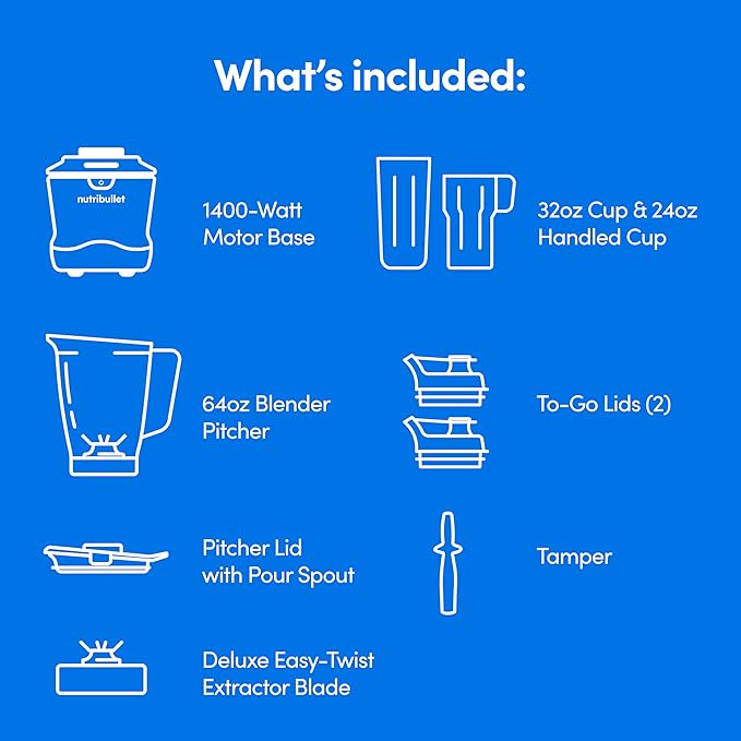 nutribullet® SmartSense Blender Combo, 1400W, 64oz Pitcher, 32oz & 24oz Cups, 5-Speed, Smoothies, Ice and Frozen Fruit, Nut Milk, Soup, Matte White, NBF50700AW