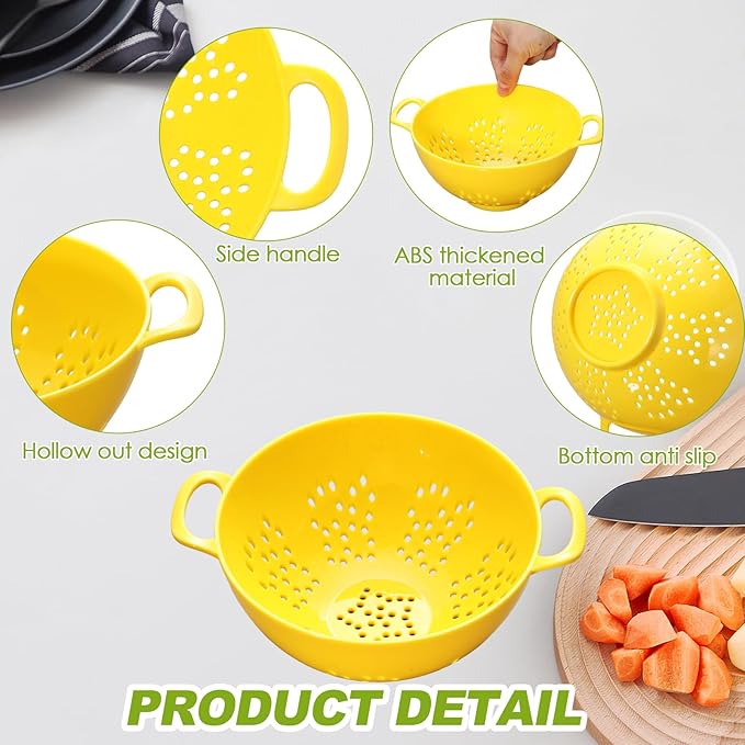 Baderke 4 Pack Mini Colander for Kitchen Plastic Berry Strainer with Double Handles 7.5 x 6 x 3 Inch Small Colander Strainer for Fruits Vegetables Food (Green, Purple, Red, Lemon Yellow)