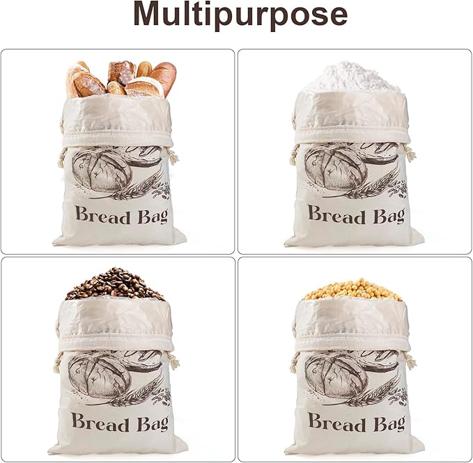 2 Pack Cotton Bread Bags for Homemade Bread, Large sourdough bread bags with TPU Lining, 12 X18 Inches Reusable Food Storage Bags (2)