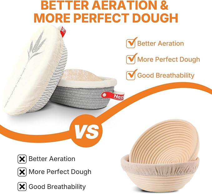 Banneton Bread Proofing Basket Set - 2X Oval Sourdough Proofing Baskets - Sourdough Proofing Bowls Bread Baking Supplies With Liner & Cloth Cover - Cotton Rope Banneton Basket for Baking