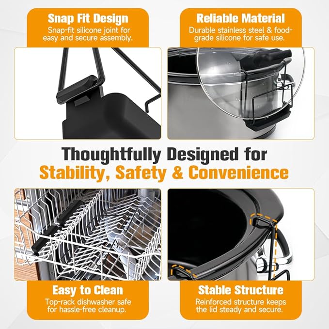 SOPHICO Slow Cooker Lid Holder for Cooking, Hand Free Pot Lid Organizer Fits Most Slow Cookers, Stainless Steel Pot Lid Rack with Silicone Sink Keeps Countertop No Mess (Black, 2 Pack)