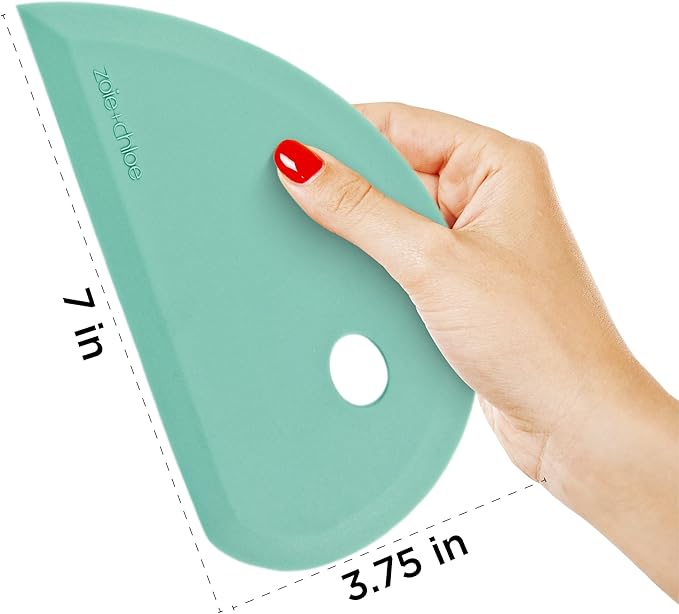 Zoie + Chloe Multipurpose Silicone Bowl Scraper - Dough Scraper for Cleaning Mixing Bowls, Baking Pan - Silicone Scraper Spatula For Painting, Smoothing, Frosting, Cake Decorating - Blue, 7x3.75"
