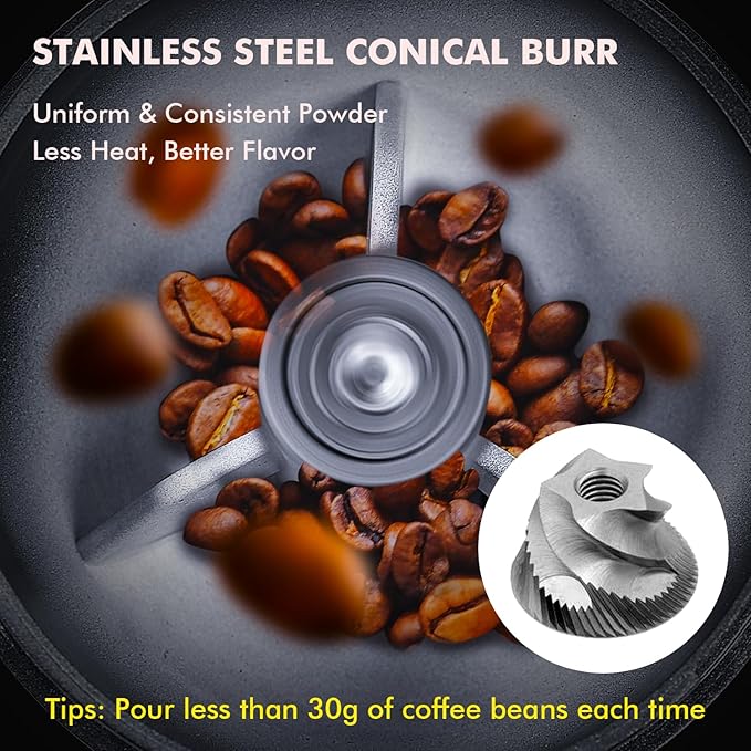 Portable Electric Coffee Grinder Stainless Steel Conical Burr Coffee Grinder with 45 Adjustable Settings Rechargeable Coffee Bean Grinder with LED Display for Home, Travel, Camping, Office-Titanium
