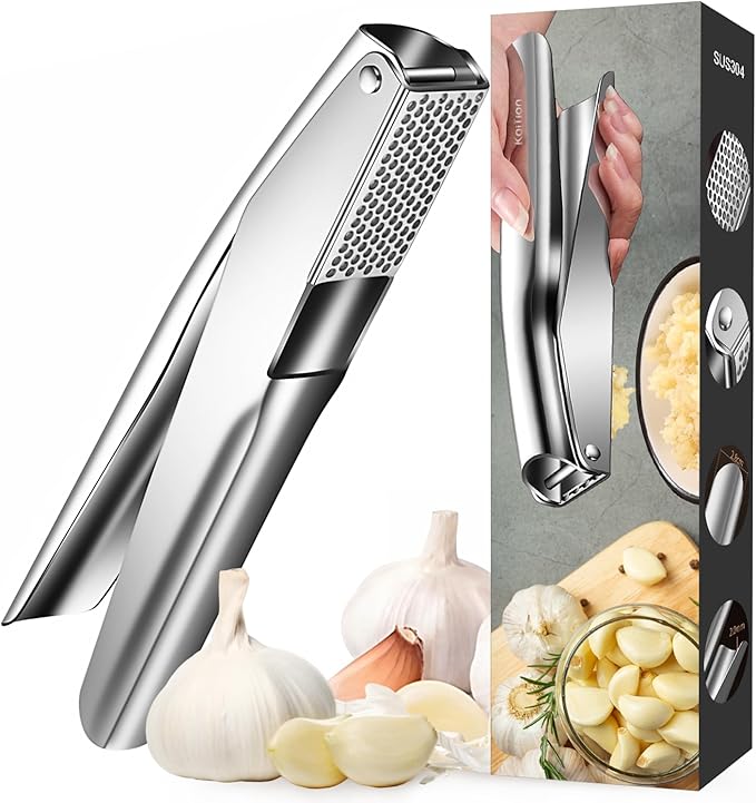 Stainless Steel Garlic Press,Premium Garlic Crusher & Mincer - Leak-Proof, Easy to Clean, Rust-resistant, Dishwasher Safe!