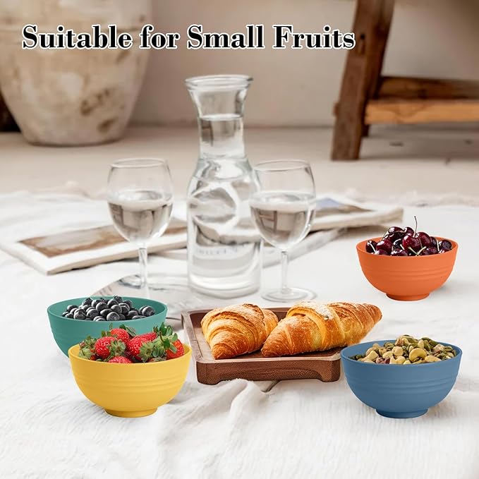 wheat straw small bowls 10oz set of 8 - Unbreakable Dessert Bowls set for kids - Mini Bowls for Ice Cream,Snack and Fruits - Microwave & Dishwasher Safe Appetizer Bowls