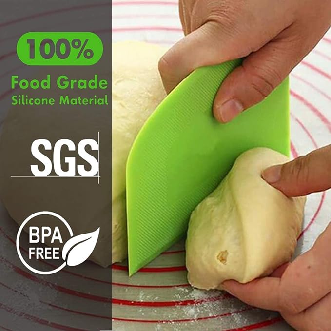 SURDOCA Dough Scraper Bench Scraper - 3P 7.1x4.9" Plastic Flexible Bowl Scraper, Sharp Edge & Angles Cake Scraper. Non-Slip Bakeware Decorating Tools Sculpting & Modeling Tools - Blue+Yellow+Green