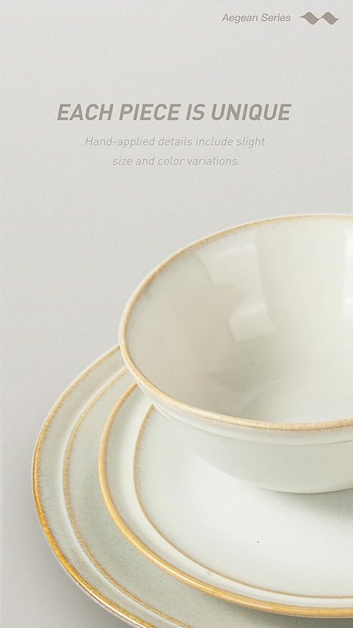 Famiware Aegean Dinnerware Set for 6, 18-Piece Plates and Bowls Sets, Stoneware Scratch Resistant Dinner Set, Handmade Irregular Round Dishes, Microwave and Dishwasher Safe, Cappuccino White