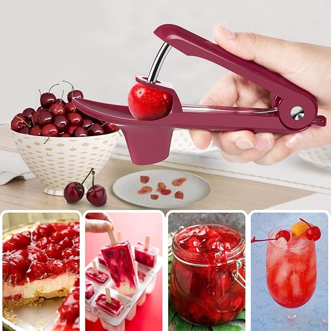 Cherry Pitter Tool,Cherry Pitter Cherry Stone Remover Tool for Making Cherry Jam Cherries Corer Pitter Tool,Cherry & Olive Pitter with Space-Saving Lock Design,Cherries Corer Pitter Tool, Red