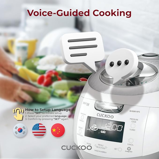 CUCKOO CRP-BHSS0609F 6-Cup (Uncooked) / 12-Cup (Cooked) Induction Heating Pressure Rice Cooker with Nonstick Inner Pot, 16 Menu Modes, Fuzzy Logic Tech, 3 Voice Guide, Auto Clean (White)