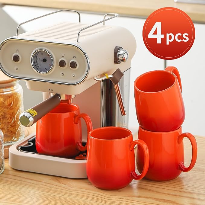 Hasense Ceramic Coffee Mugs Set of 4,15oz Large Mugs Set for Home and Office, Microwave & Dishwasher Safe, Coffee Cups for Coffee Tea Mike, Gradient Orange