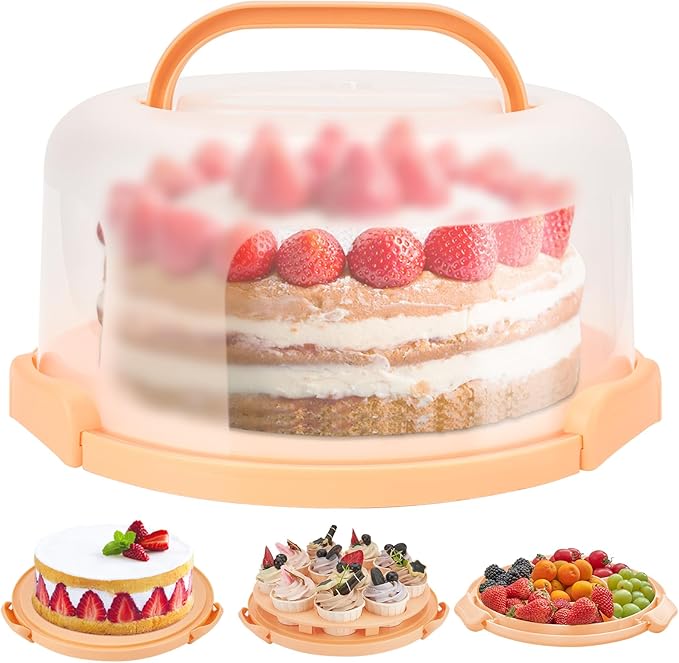 Ohuhu Cake Stand with Lid, Cake Carrier BPA-Free Cake Containers for 10 inch Cake with 2 Handles Cupcake Carrier - Plastic Cover Two Sided Base for Transport Pies Nuts Fruit