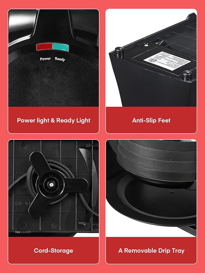 Waffle Maker, 1400W Double Belgian Waffle Iron 180° Flip, 8 Slices in 3 Mins, Rotating & Nonstick Plates, Anti-Scald, Removable Drip Tray Easy to Clean, Cool Touch Handle, Space-Saving Storage(Black)